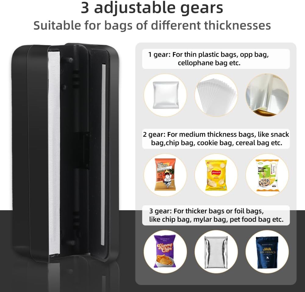 Mini Bag Sealer, USB Charger Potato Chip Bags Heat Sealer Capper, Reseals Snack Plastic Bag Heat Seal and Cutter, Sealing Machine Vacuum Impulse For Mylar