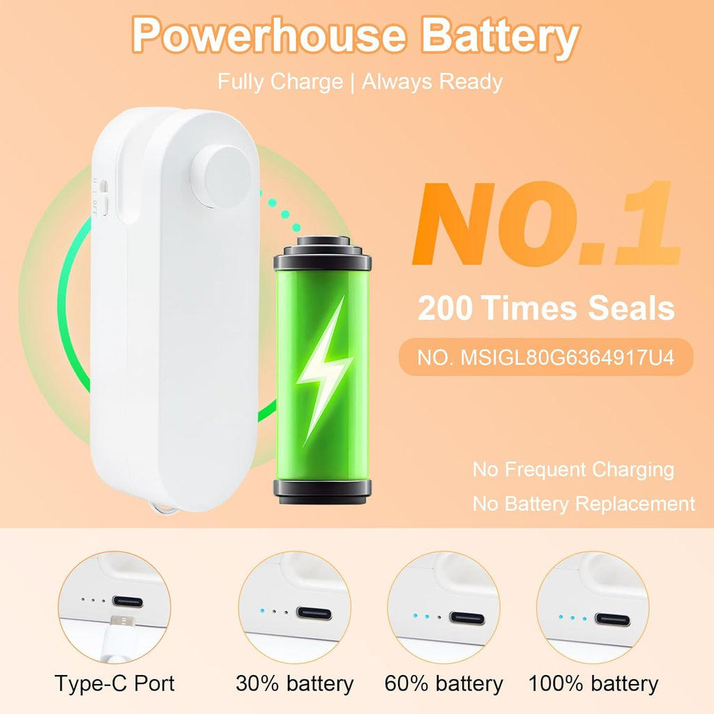 Bag Sealer with Cutter and Magnet, Snack Bag Sealing Machine 3-in-1 Mini Portable Handheld Heat Seal 1200mAh Rechargeable Plastic Bag Sealer Food Freshness