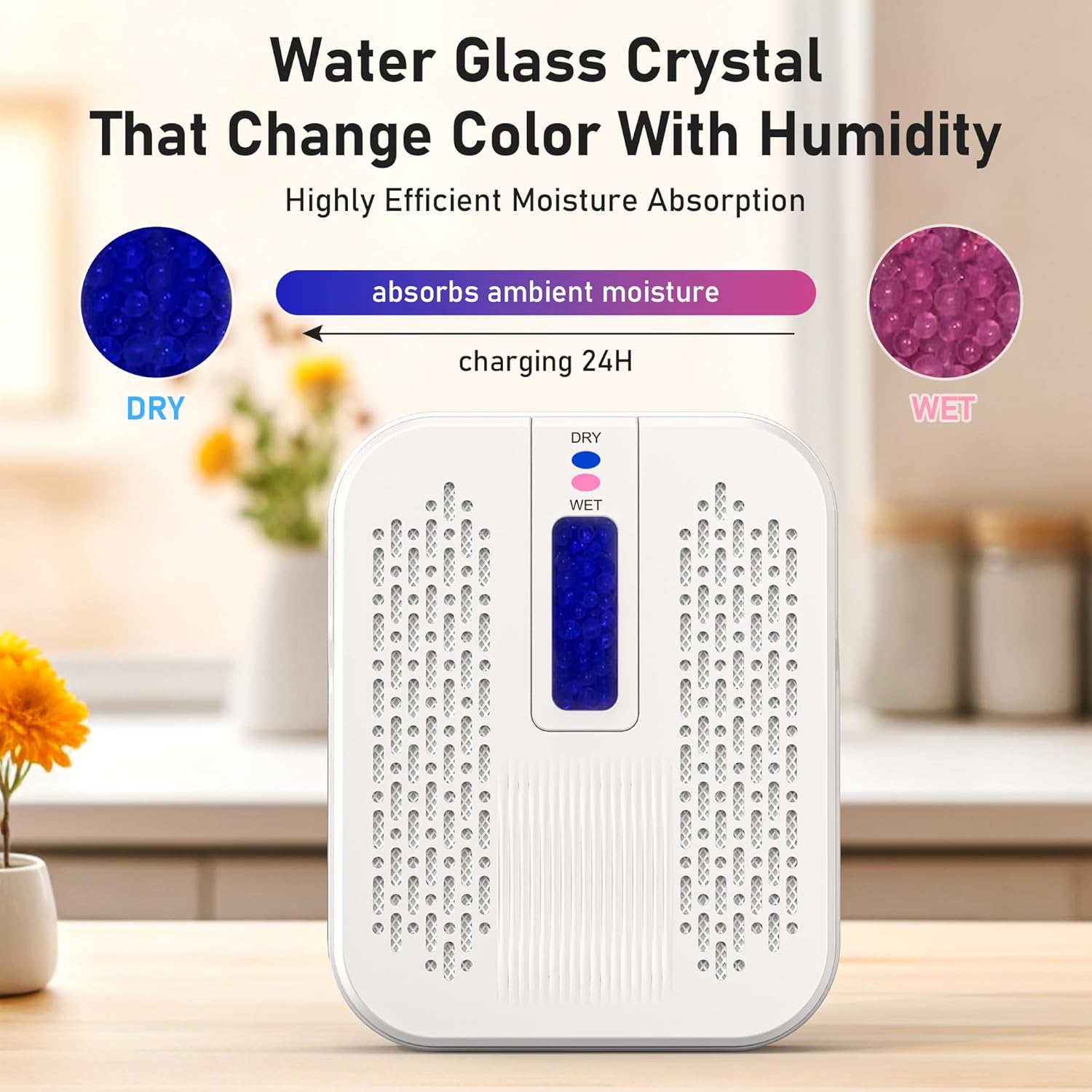 Rechargeable Small Dehumidifier, Pack of 2, Portable Mini Dehumidifier for Bathroom, Highly Efficient Dehumidification, Energy Saving, Suitable for Closet