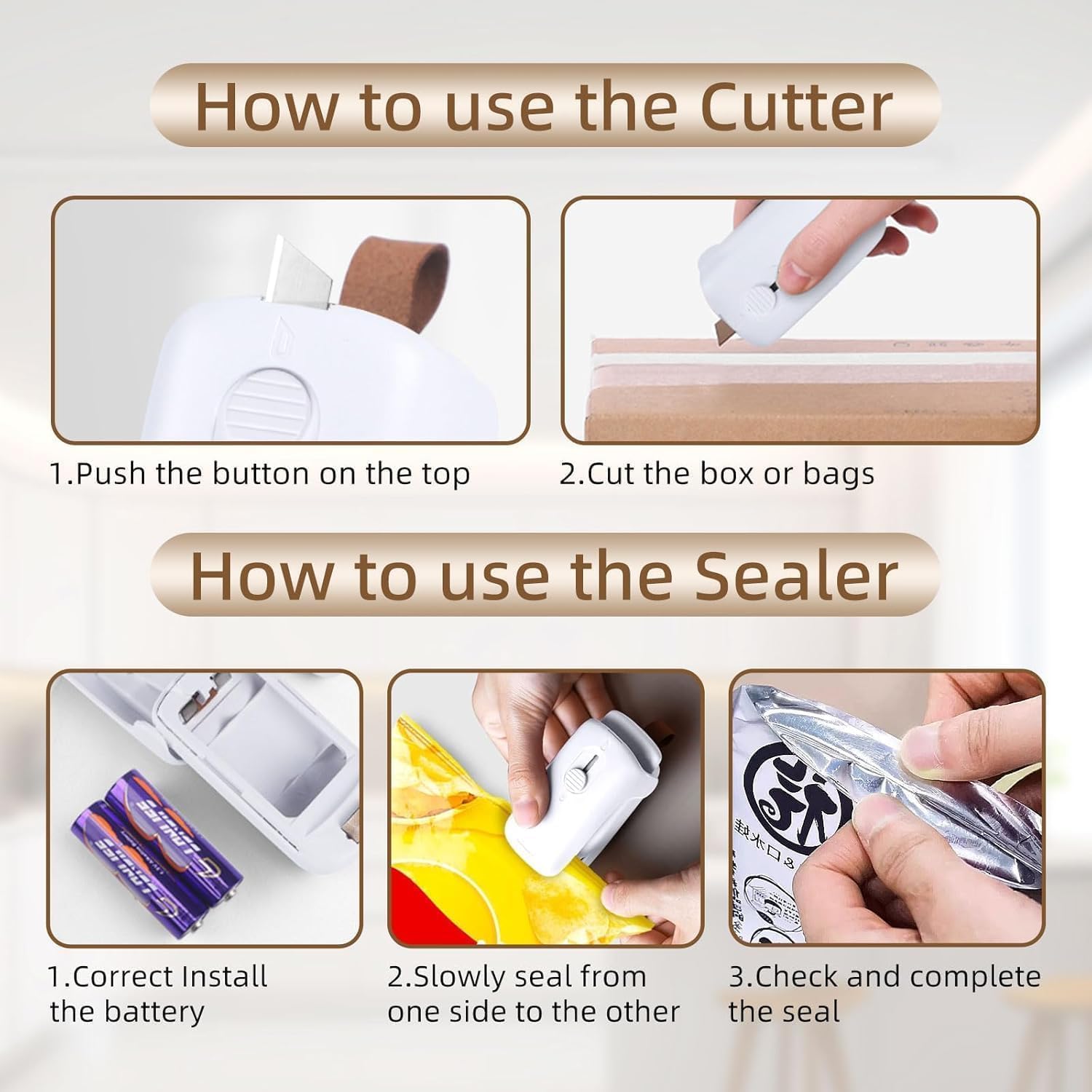 Mini Bag Sealer, Bag Sealer Heat Seal with Cutter, 2 in 1 Heat Sealer Portable Resealer Machine for Chip Bags, Plastic Snack Bags Food Storage