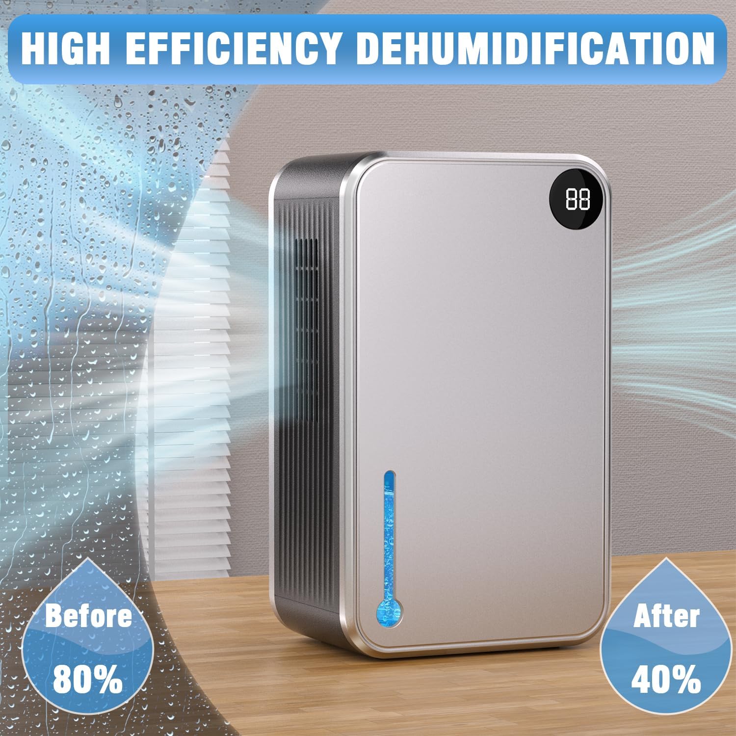 Dehumidifier, Small Dehumidifiers Quiet with Auto Shut Off, Humidity Display Dehumidifier for Bedroom/Bathroom, Timer, Drain Hose, 7-color LED light