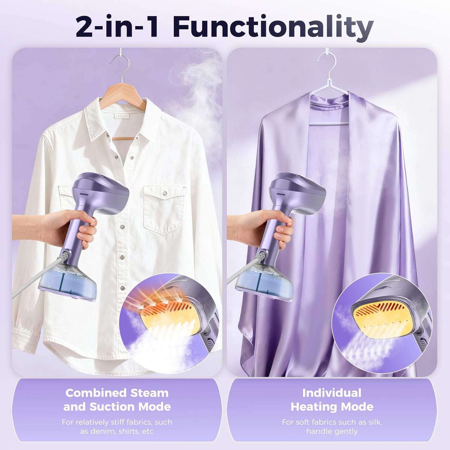 Vacuum Steamer for Clothes, 3500Pa Suction Handheld Clothes Steamer,Multiple mode adjustment，Portable Travel Steamers for Clothes, Steaming & Ironing 2