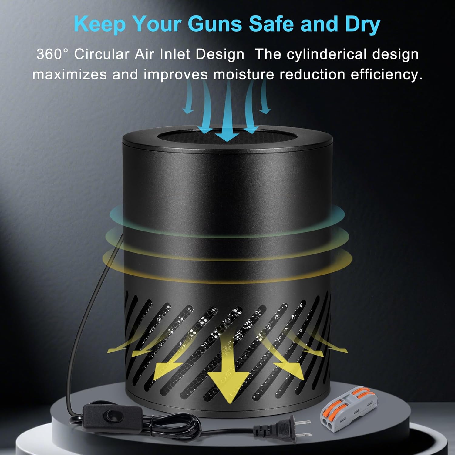 Safe Dehumidifier Electric, Dehumidifier for Gun Safe Dryer, Plug in Gun Safe Heater, 360° Heating Circular Air with Built-in Fan