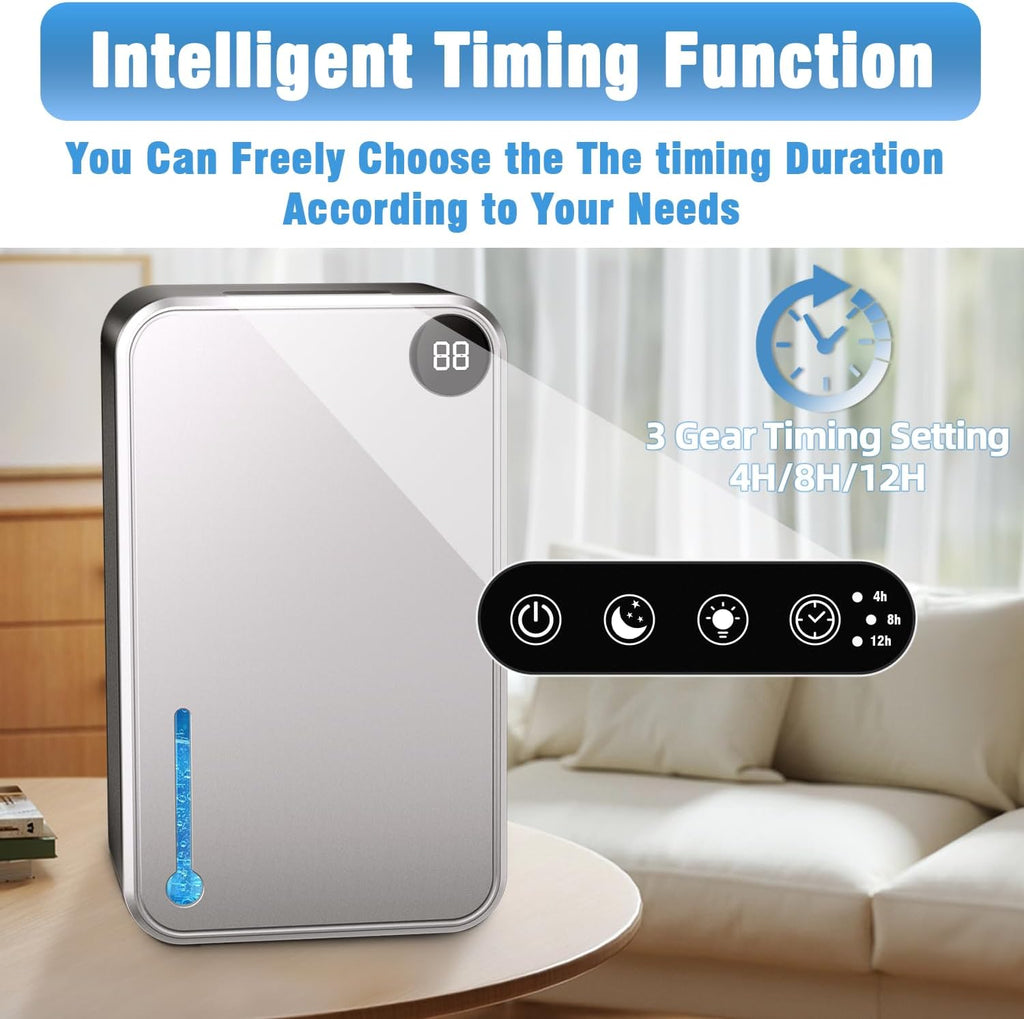 Dehumidifier, Small Dehumidifiers Quiet with Auto Shut Off, Humidity Display Dehumidifier for Bedroom/Bathroom, Timer, Drain Hose, 7-color LED light