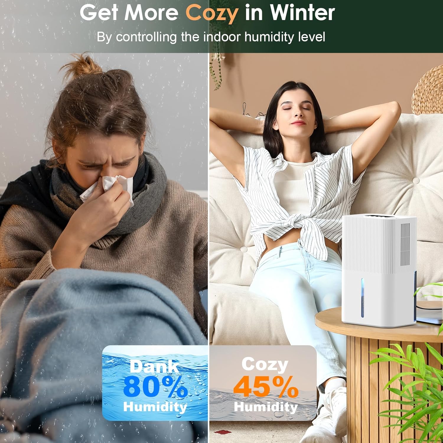 Portable Home Dehumidifier for Basements Bathroom Bedroom|91 OZ Tank|900 sq.ft Coverage|Quiet Smart Design with Auto Shut-Off White