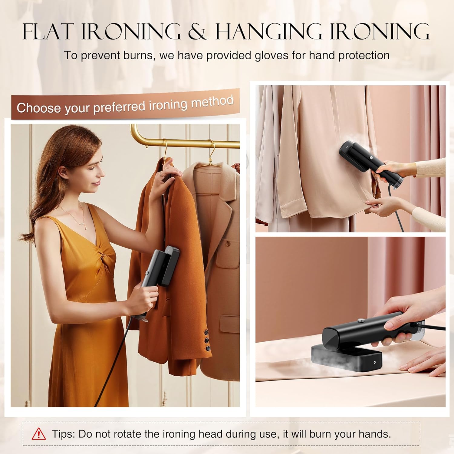 Steamer for Clothes, Portable Handheld Garment Steamer for Fabric Wrinkles Remover, 15s Fast Heat-up, 90ml Water Tank with Heat-Resistant Gloves, Convenient