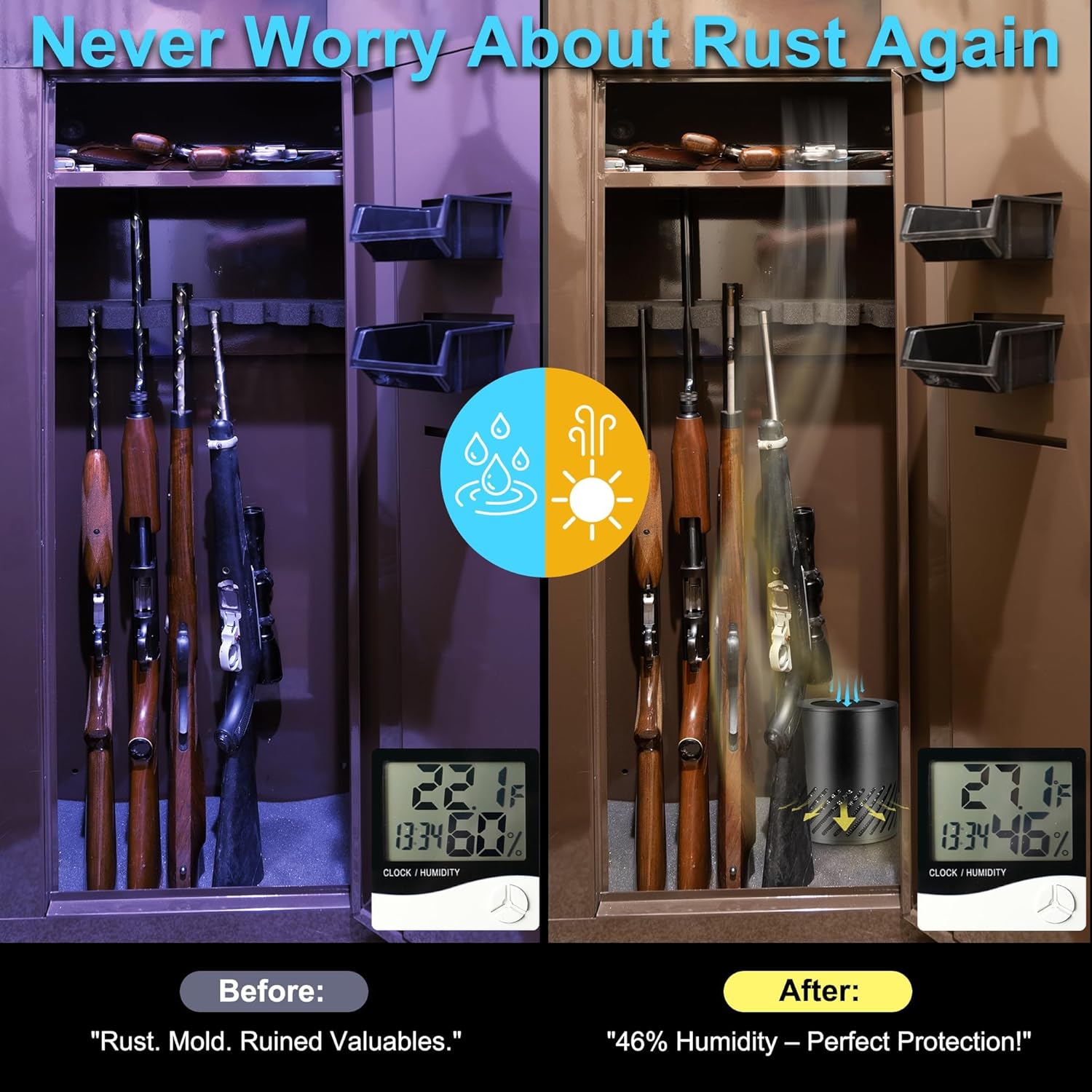 Safe Dehumidifier Electric, Dehumidifier for Gun Safe Dryer, Plug in Gun Safe Heater, 360° Heating Circular Air with Built-in Fan