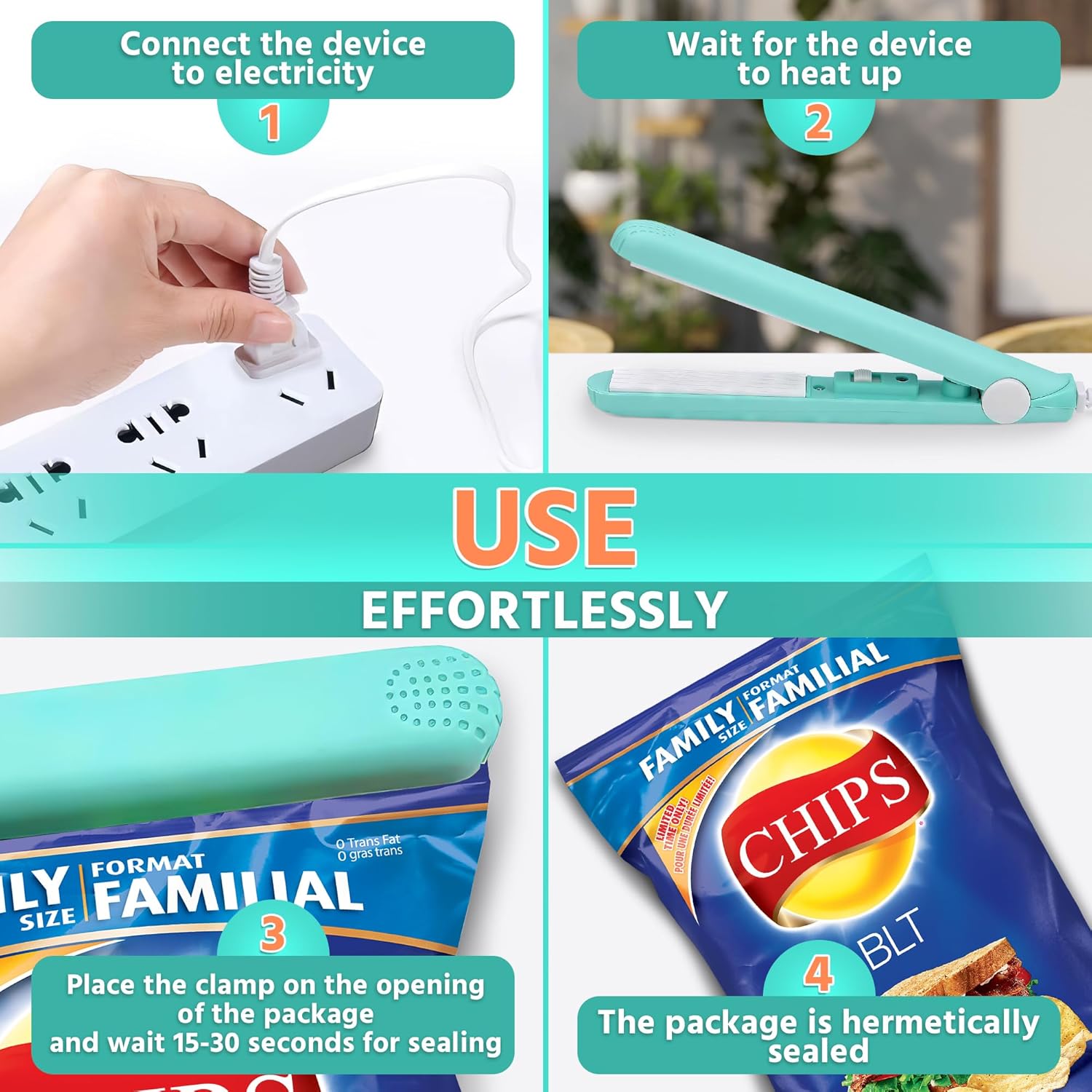 Vacuum Sealer for Food - Mini Heat Sealer Machine with Cable, 6.75 x 2.3" Compact and Lightweight Design, Easy and Fast to Use, Good for Home