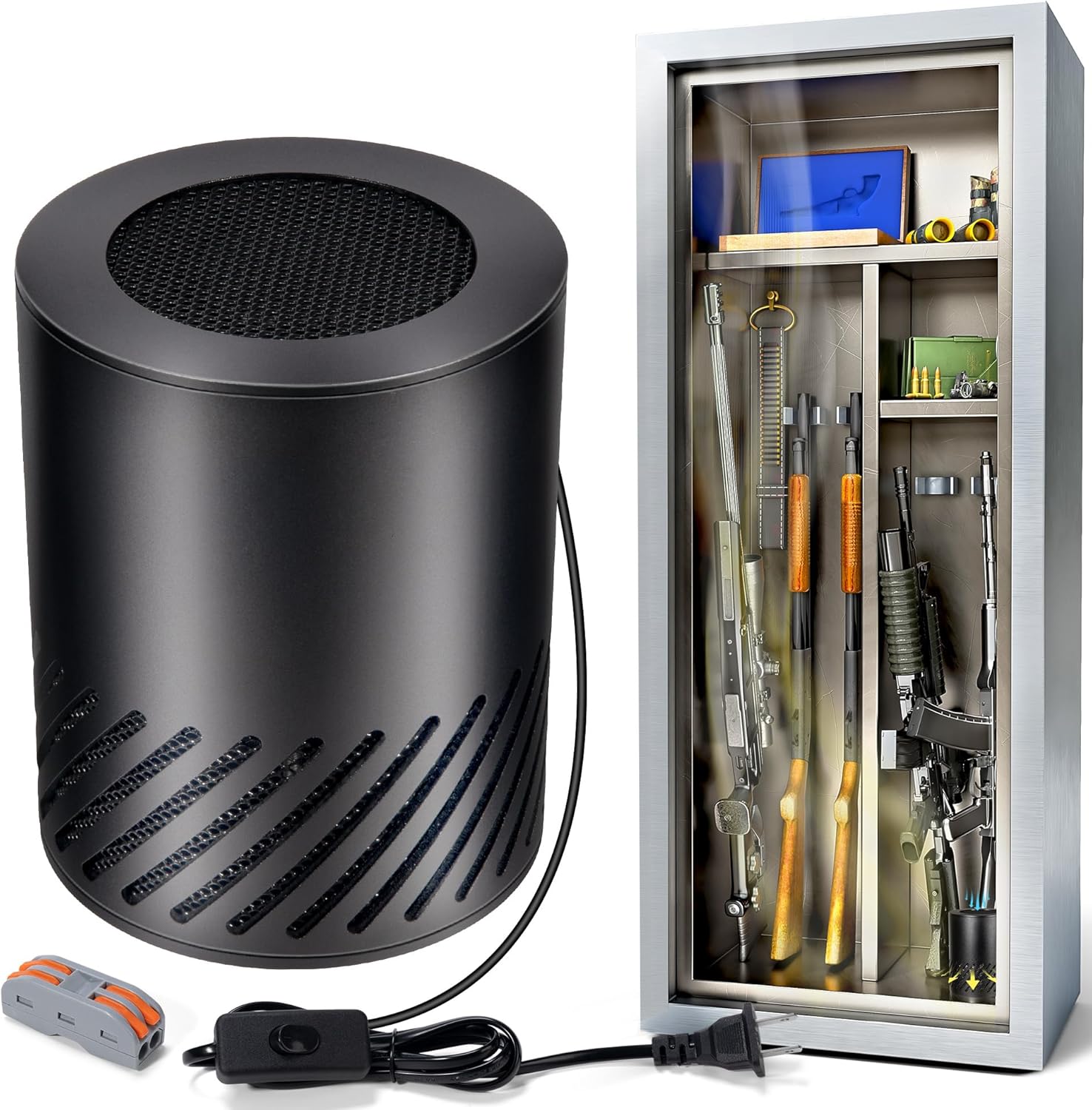 Safe Dehumidifier Electric, Dehumidifier for Gun Safe Dryer, Plug in Gun Safe Heater, 360° Heating Circular Air with Built-in Fan